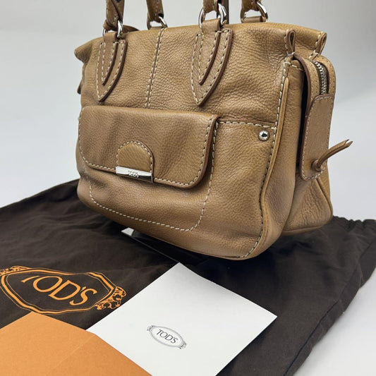TOD'S Hand Bag Tote Purse Leather Camel Authentic