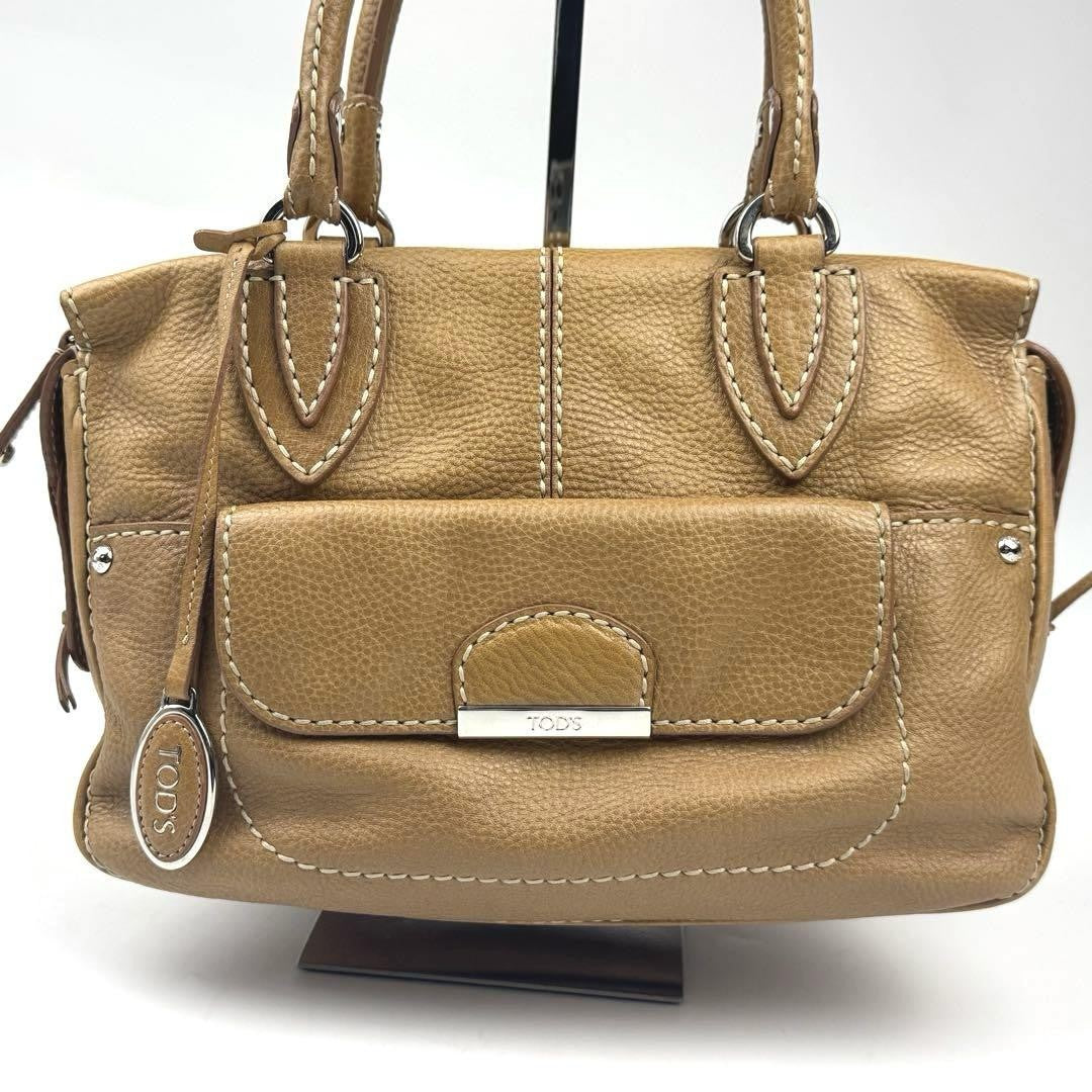 TOD'S Hand Bag Tote Purse Leather Camel Authentic