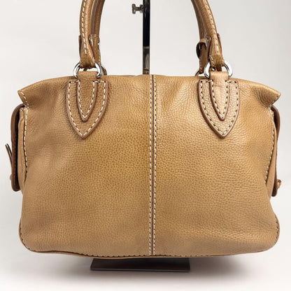 TOD'S Hand Bag Tote Purse Leather Camel Authentic
