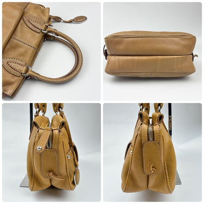 TOD'S Hand Bag Tote Purse Leather Camel Authentic