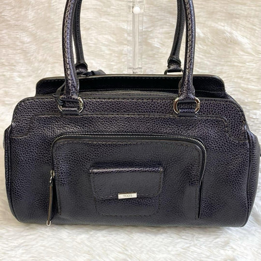 TOD'S Hand Shoulder Bag Tote Purse Leather Navy Authentic