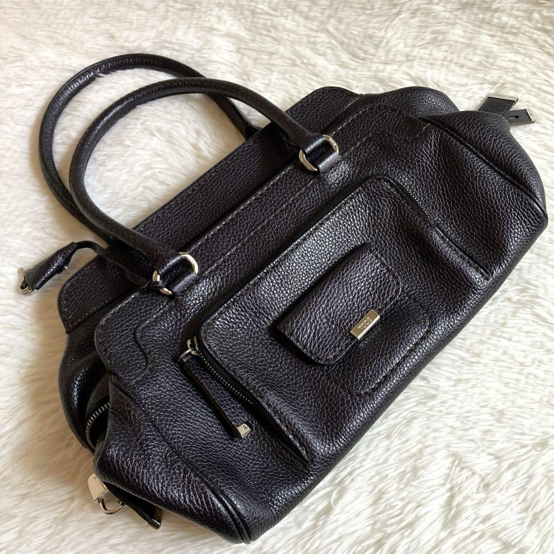 TOD'S Hand Shoulder Bag Tote Purse Leather Navy Authentic