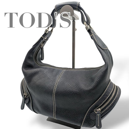 TOD'S Hand Shoulder Bag Tote Purse Leather Black Authentic