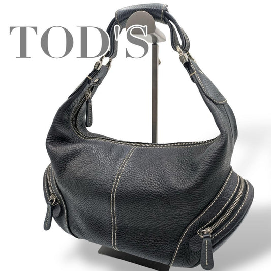 TOD'S Hand Shoulder Bag Tote Purse Leather Black Authentic
