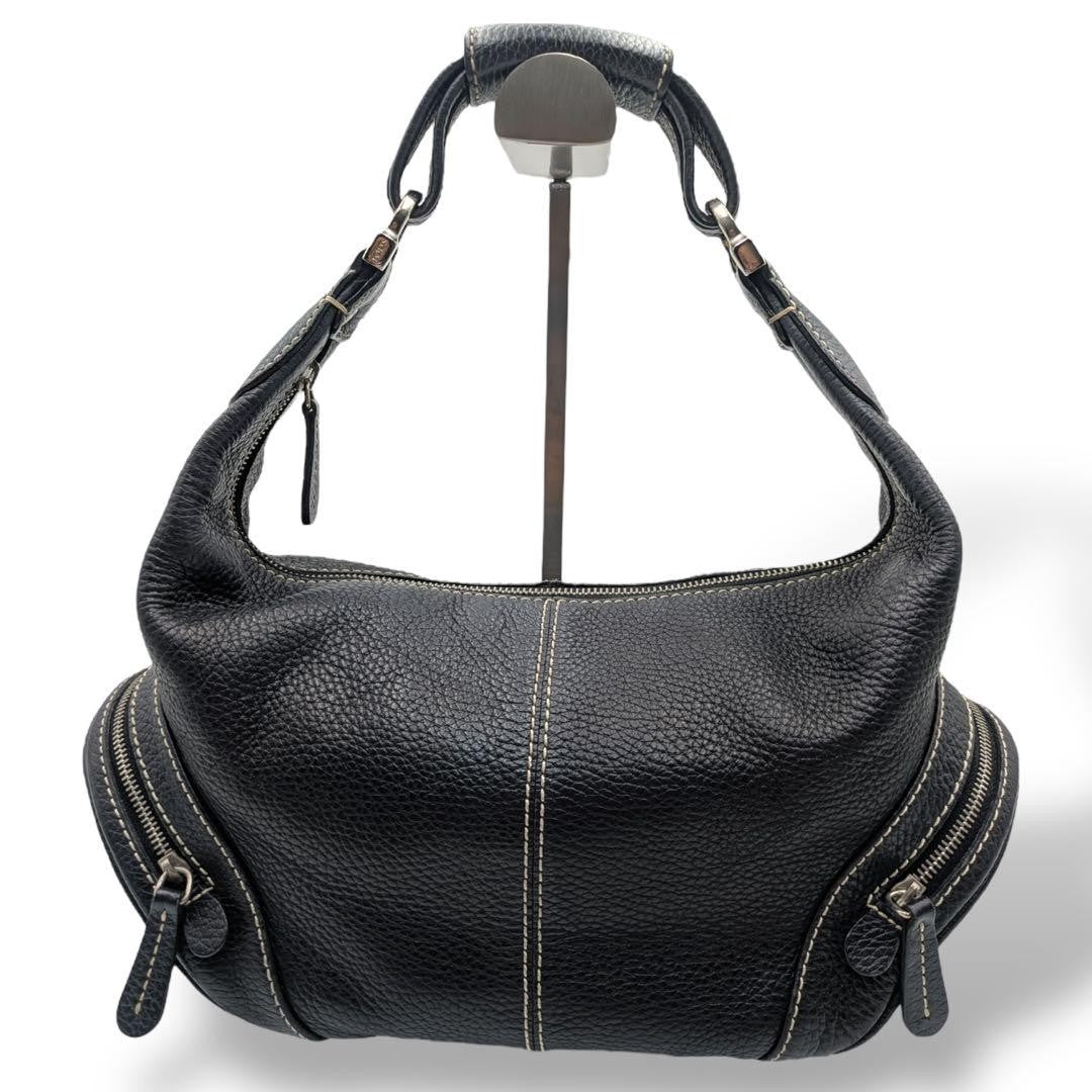 TOD'S Hand Shoulder Bag Tote Purse Leather Black Authentic