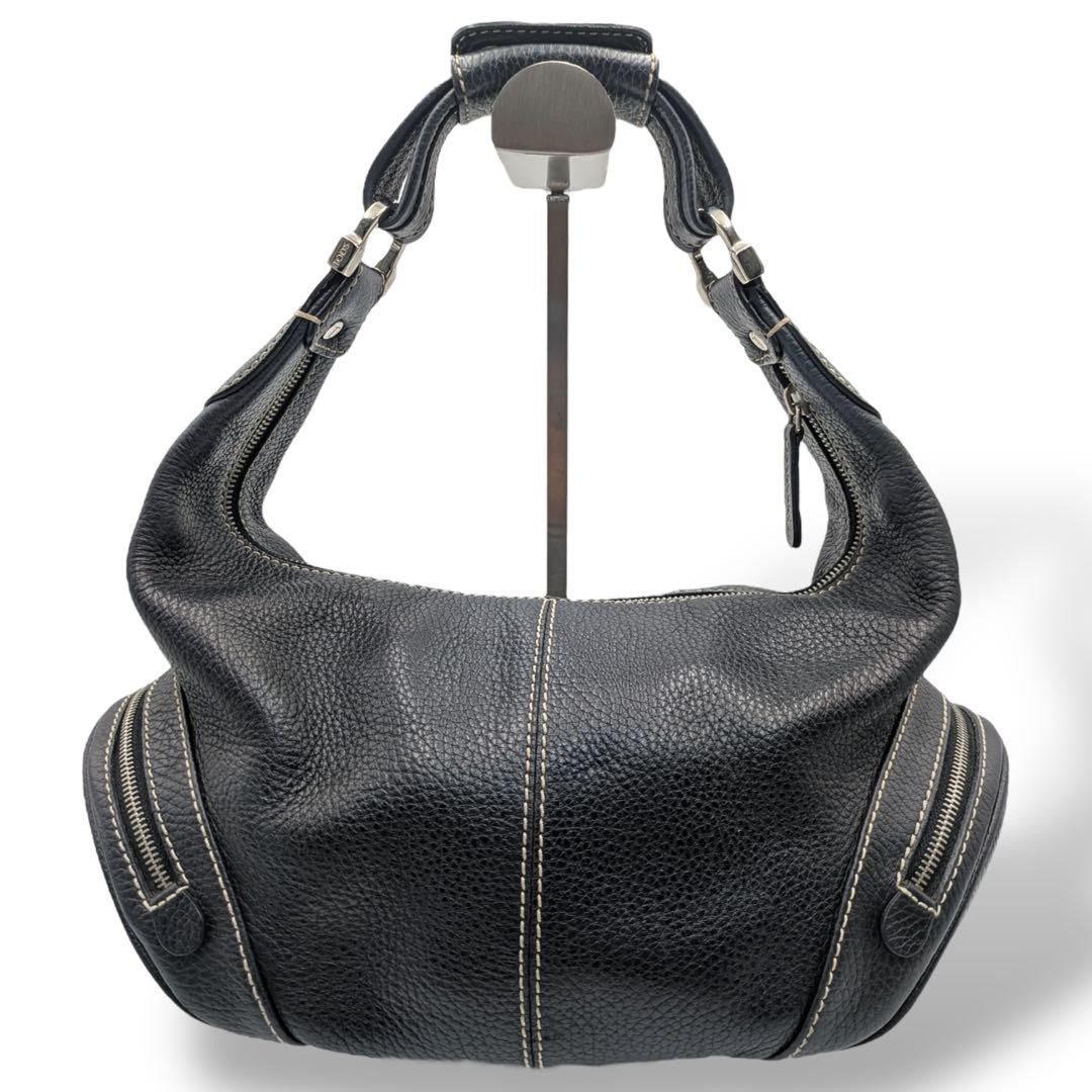 TOD'S Hand Shoulder Bag Tote Purse Leather Black Authentic