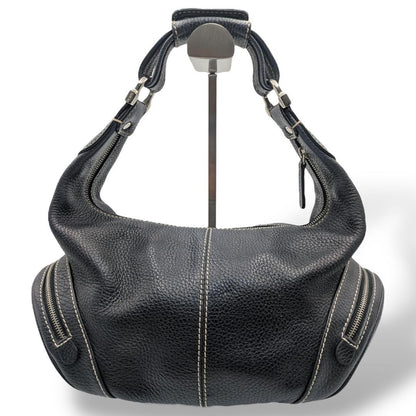 TOD'S Hand Shoulder Bag Tote Purse Leather Black Authentic