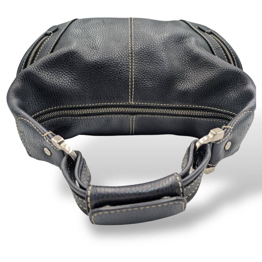 TOD'S Hand Shoulder Bag Tote Purse Leather Black Authentic