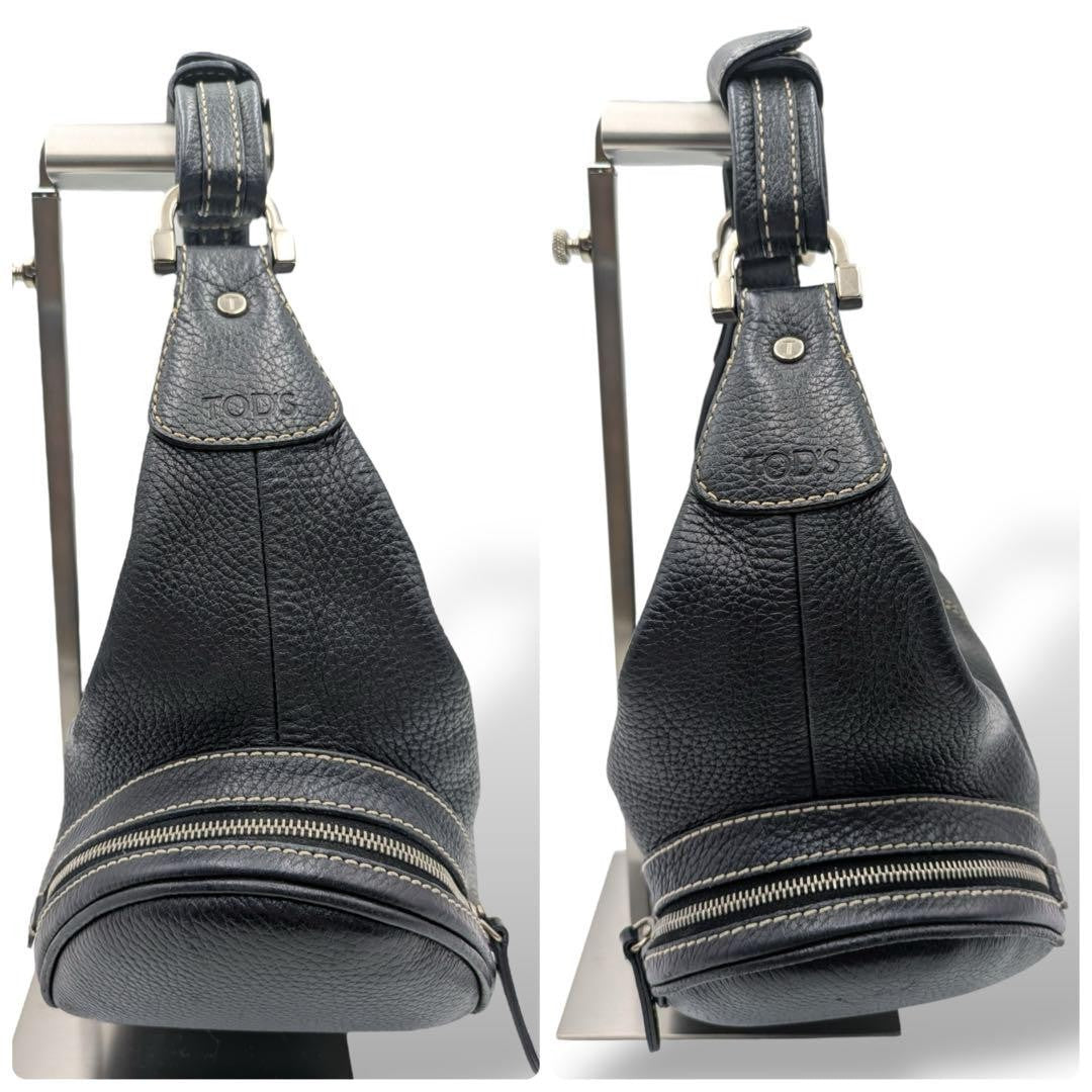 TOD'S Hand Shoulder Bag Tote Purse Leather Black Authentic