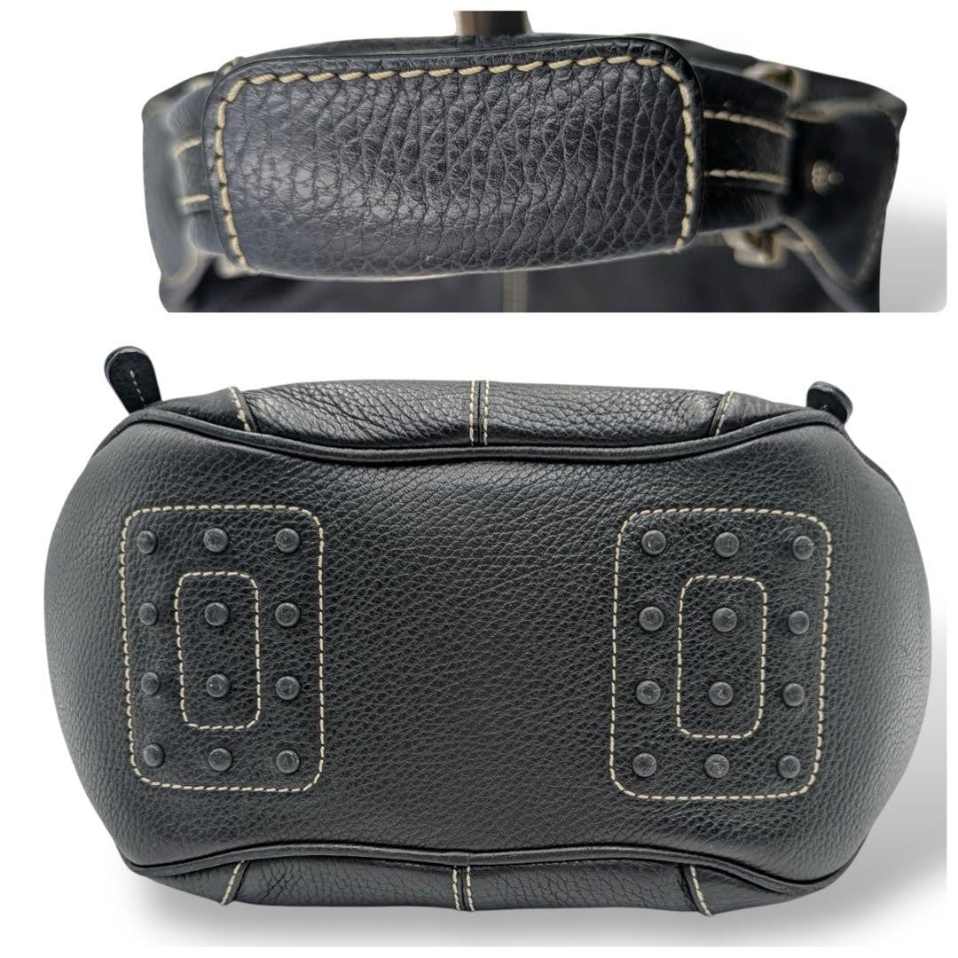 TOD'S Hand Shoulder Bag Tote Purse Leather Black Authentic