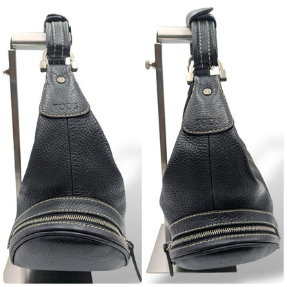 TOD'S Hand Shoulder Bag Tote Purse Leather Black Authentic