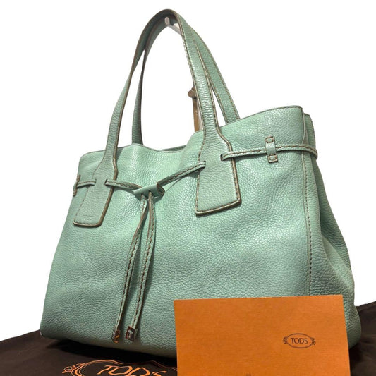 TOD'S Hand Bag Tote Purse Leather Mint Green Authentic