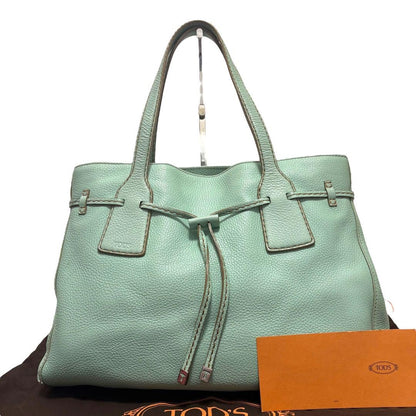 TOD'S Hand Bag Tote Purse Leather Mint Green Authentic