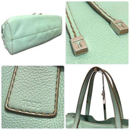 TOD'S Hand Bag Tote Purse Leather Mint Green Authentic