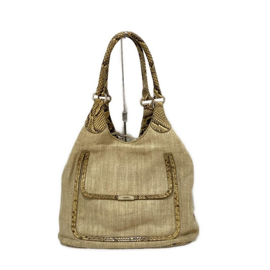 TOD'S Hand Bag Tote Purse Canvas Beige Dark Brown Authentic