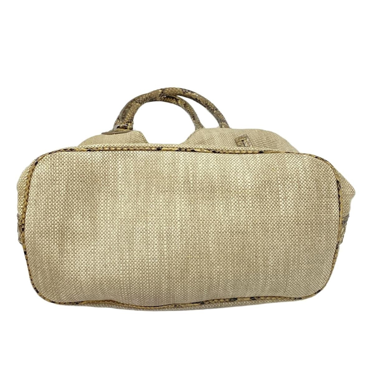 TOD'S Hand Bag Tote Purse Canvas Beige Dark Brown Authentic