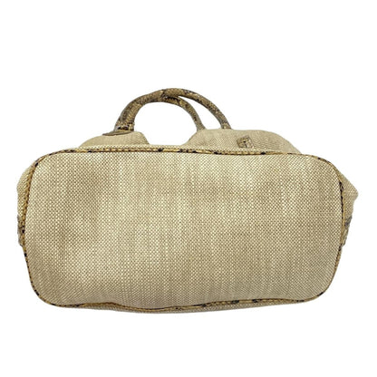 TOD'S Hand Bag Tote Purse Canvas Beige Dark Brown Authentic
