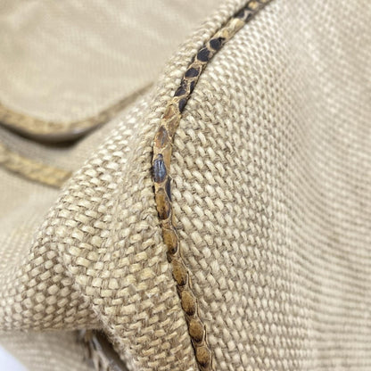 TOD'S Hand Bag Tote Purse Canvas Beige Dark Brown Authentic