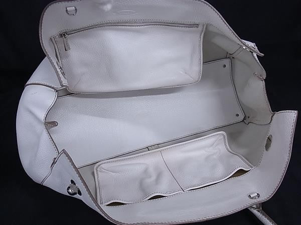 TOD'S Hand Bag Tote Purse D Bag Leather White Authentic