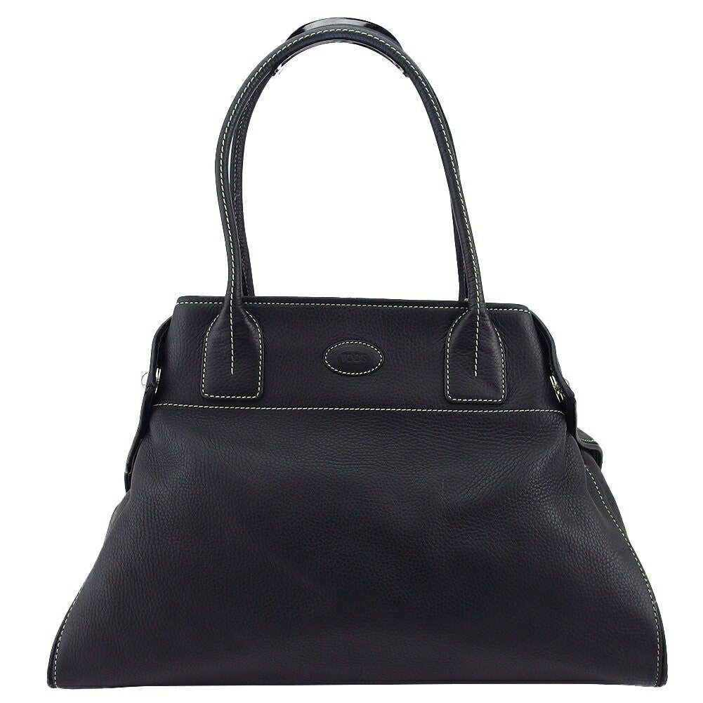 TOD'S Hand Bag Tote Purse Logo Black Authentic