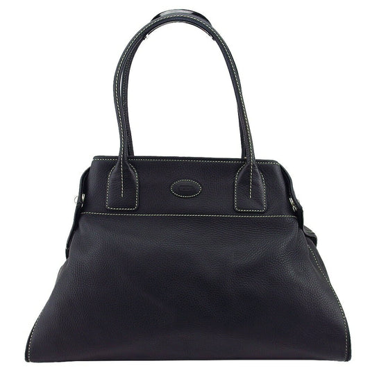 TOD'S Hand Bag Tote Purse Logo Black Authentic