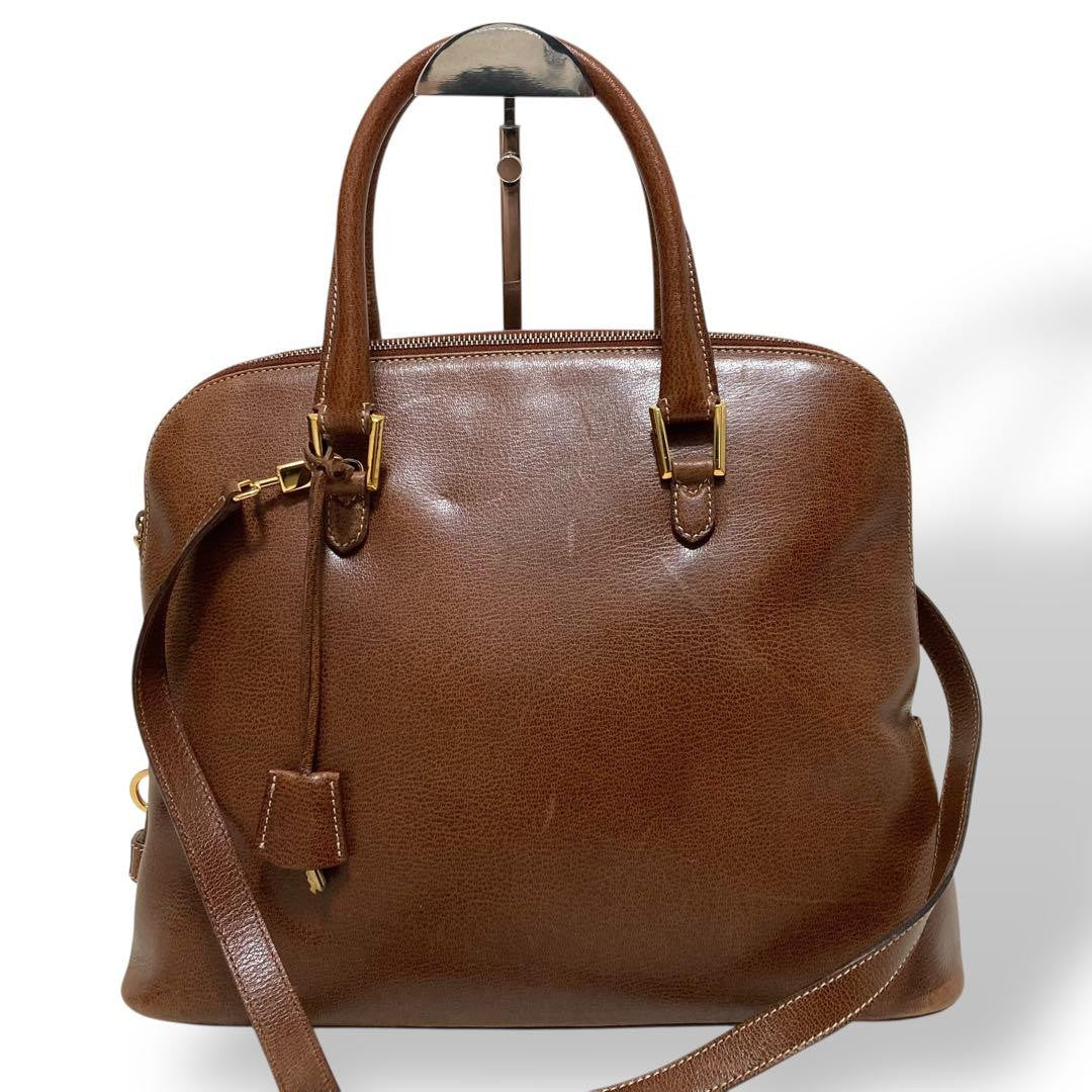 Salvatore Ferragamo Hand Shoulder Bag Tote Purse 2way Leather Brown Authentic