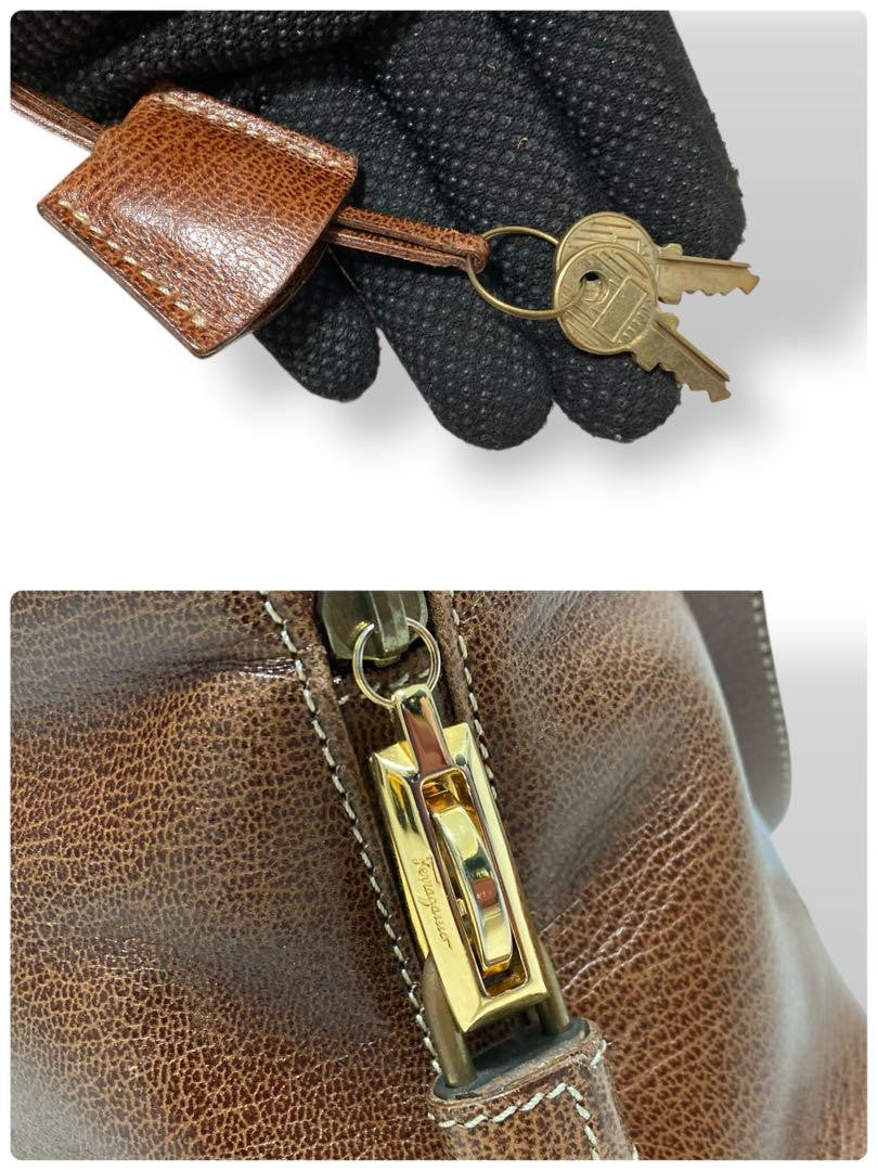Salvatore Ferragamo Hand Shoulder Bag Tote Purse 2way Leather Brown Authentic