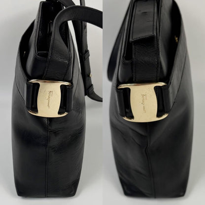 Salvatore Ferragamo Shoulder Bag Purse Vara Ribbon Leather Black Authentic