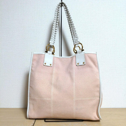 Salvatore Ferragamo Hand Bag Tote Purse Gancini Leather Pink White Authentic