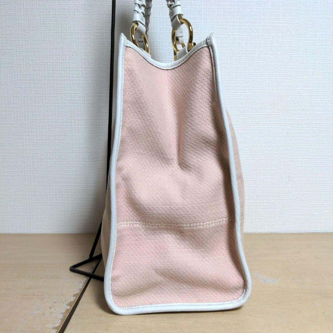 Salvatore Ferragamo Hand Bag Tote Purse Gancini Leather Pink White Authentic