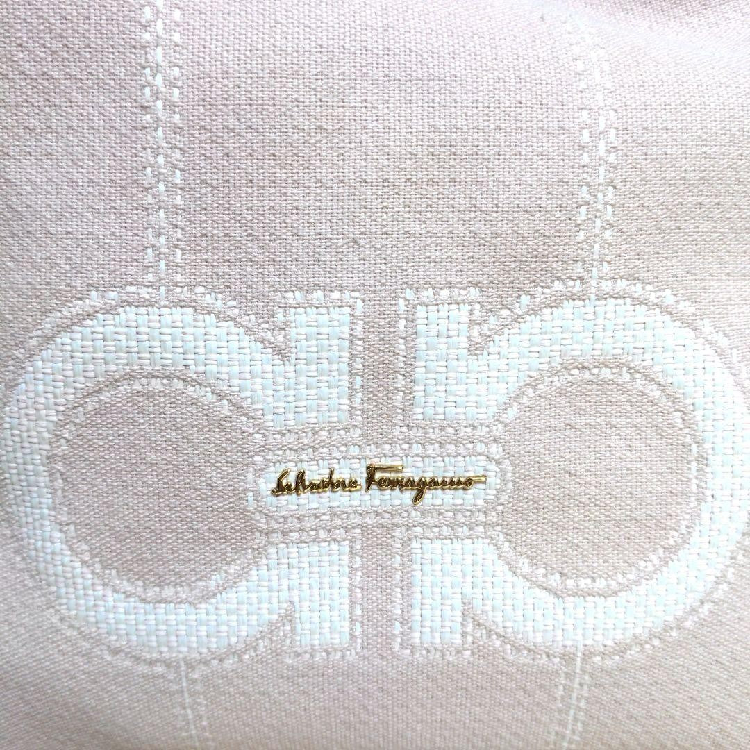 Salvatore Ferragamo Hand Bag Tote Purse Gancini Leather Pink White Authentic