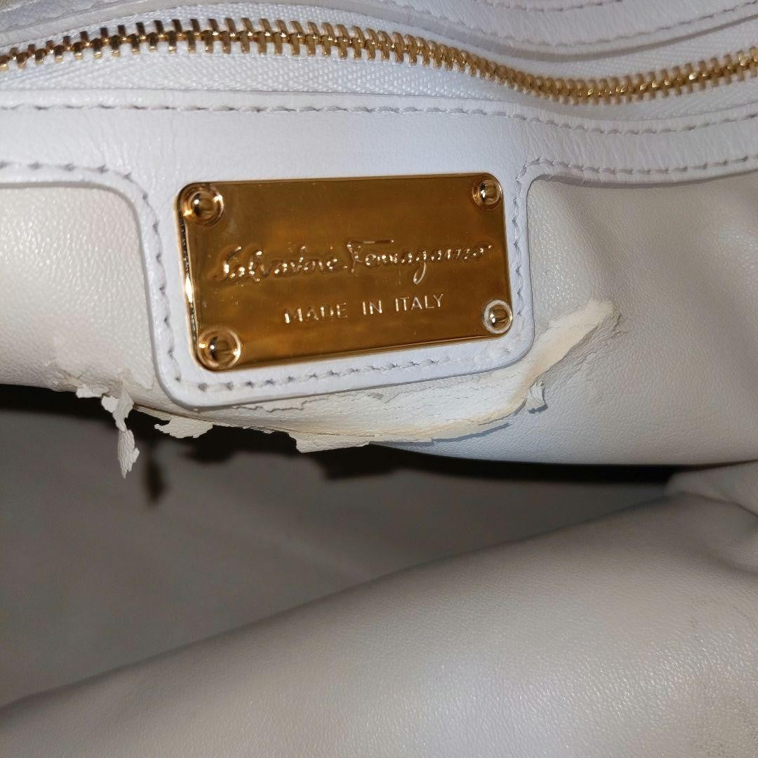 Salvatore Ferragamo Hand Bag Tote Purse Gancini Leather Pink White Authentic