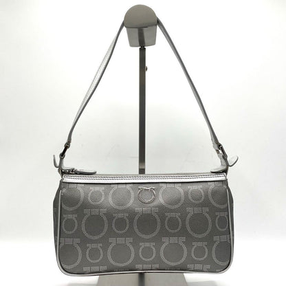 Salvatore Ferragamo Accessory Pouch Hand Pouch Gancini PVC Leather Silver Auth