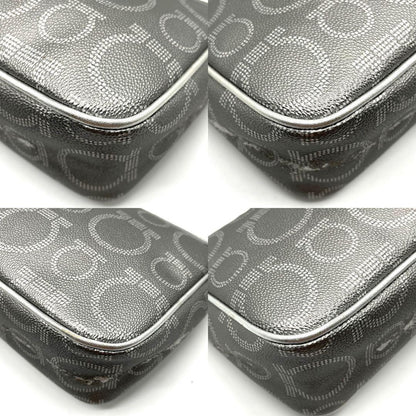 Salvatore Ferragamo Accessory Pouch Hand Pouch Gancini PVC Leather Silver Auth