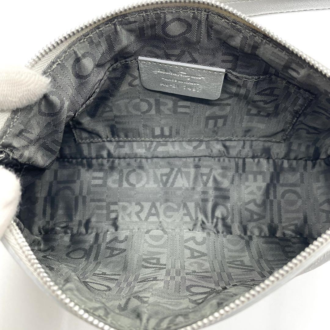 Salvatore Ferragamo Accessory Pouch Hand Pouch Gancini PVC Leather Silver Auth