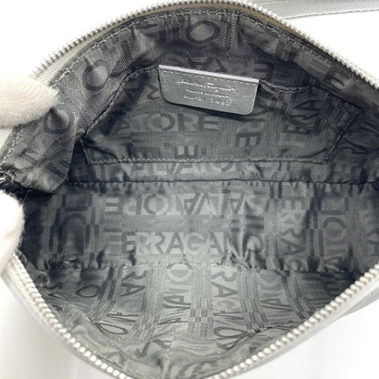 Salvatore Ferragamo Accessory Pouch Hand Pouch Gancini PVC Leather Silver Auth
