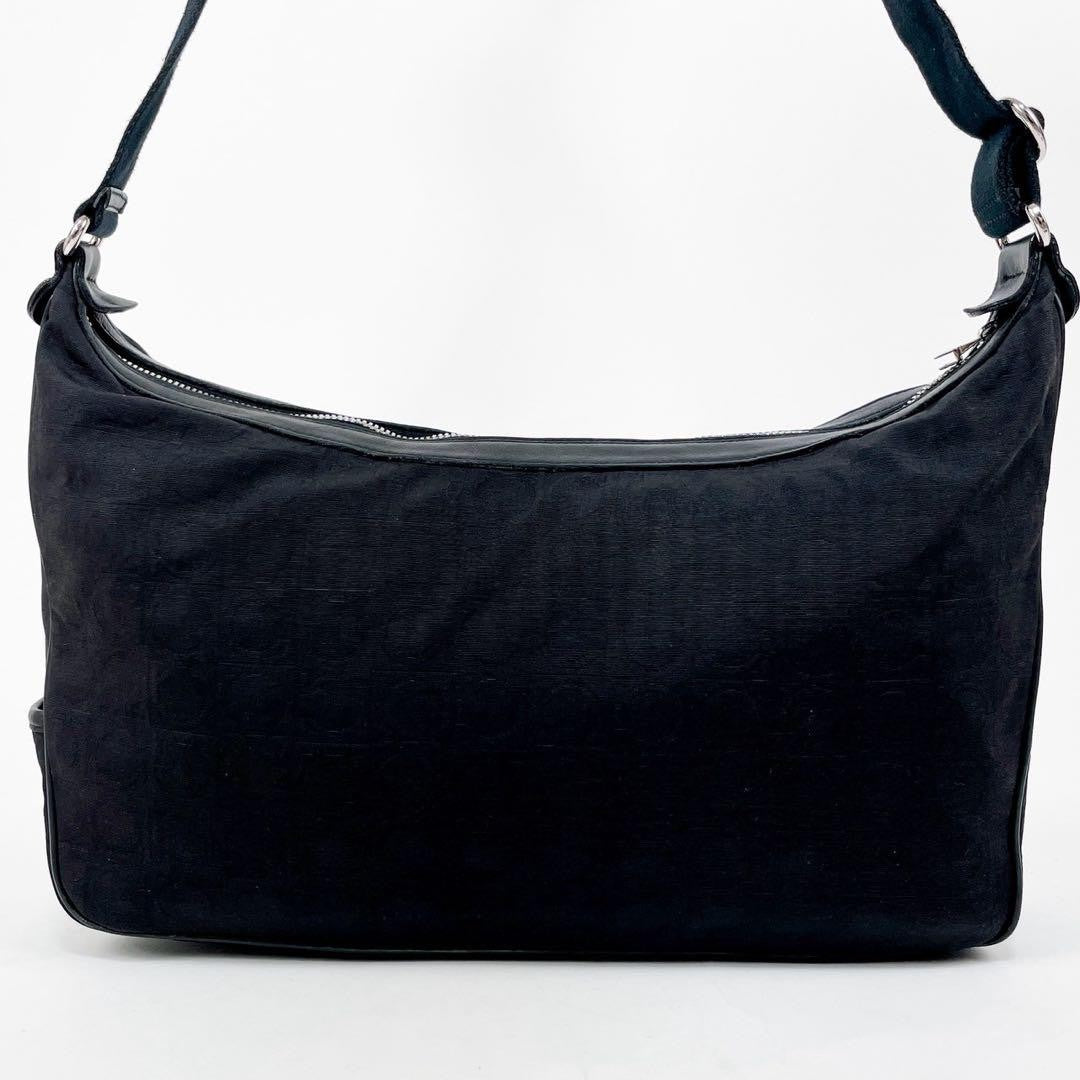 Salvatore Ferragamo Shoulder Bag Purse Gancini Nylon Leather Black Authentic