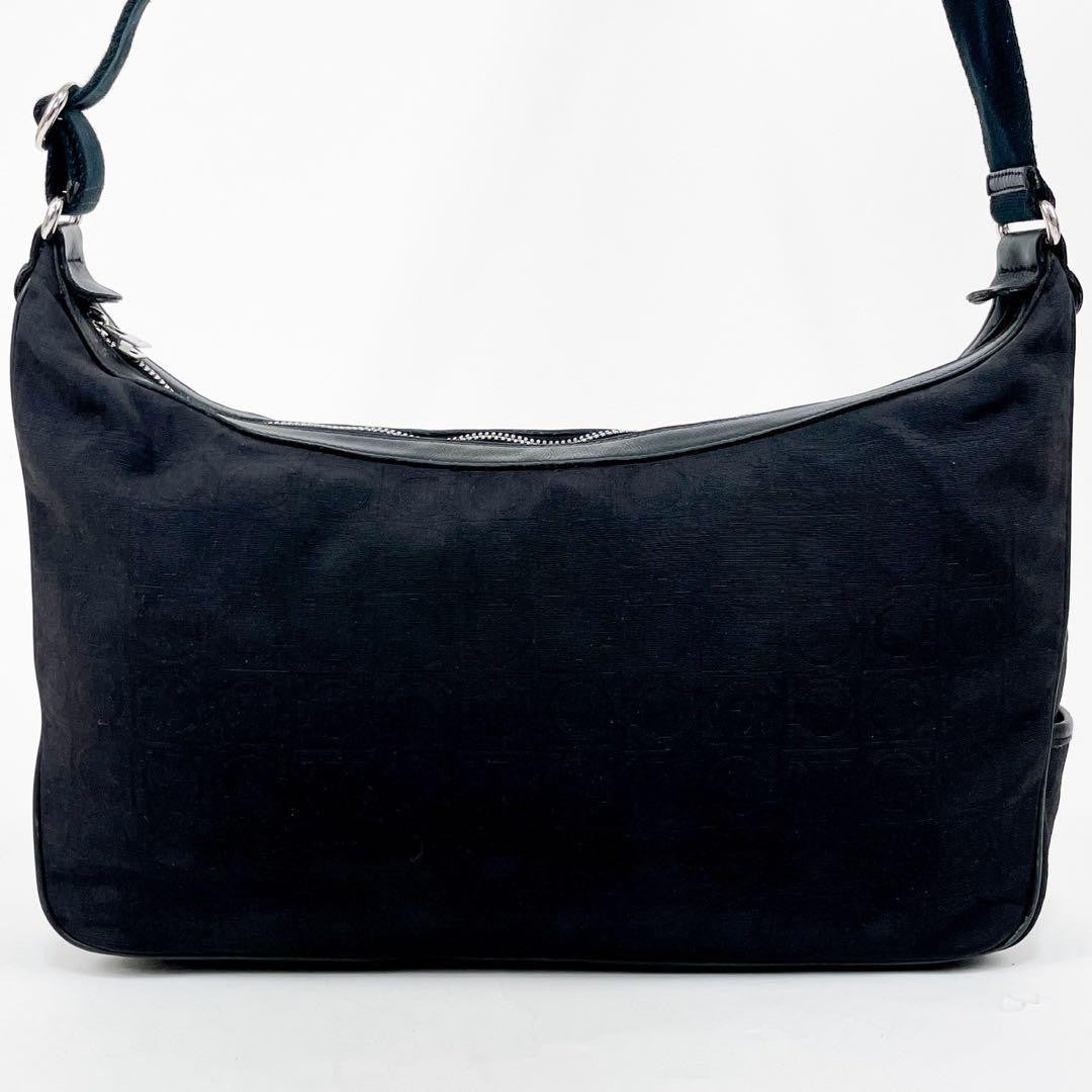 Salvatore Ferragamo Shoulder Bag Purse Gancini Nylon Leather Black Authentic