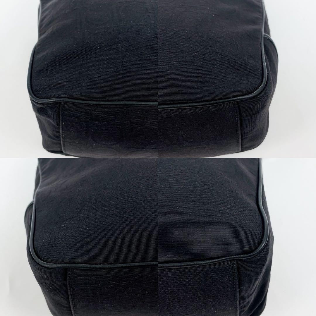 Salvatore Ferragamo Shoulder Bag Purse Gancini Nylon Leather Black Authentic