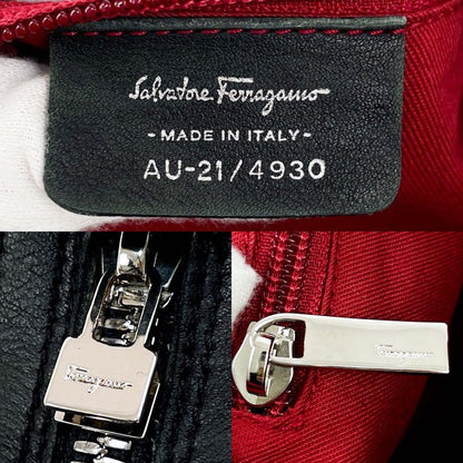 Salvatore Ferragamo Shoulder Bag Purse Gancini Nylon Leather Black Authentic