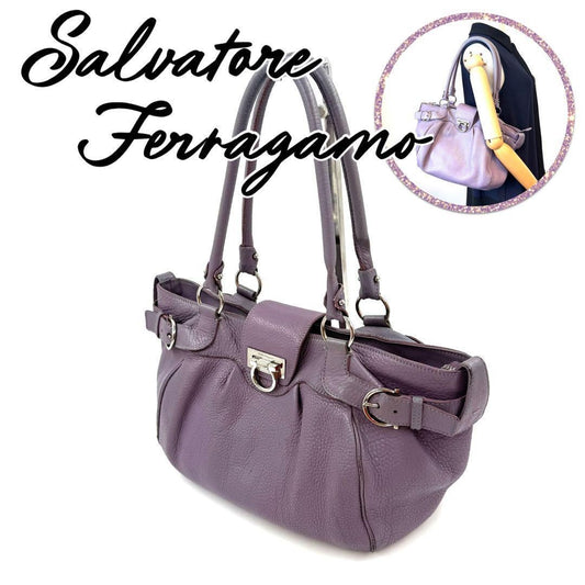 Salvatore Ferragamo Hand Bag Tote Purse Gancini Leather Lavender Authentic