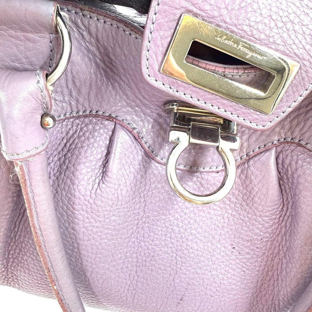 Salvatore Ferragamo Hand Bag Tote Purse Gancini Leather Lavender Authentic