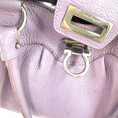 Salvatore Ferragamo Hand Bag Tote Purse Gancini Leather Lavender Authentic
