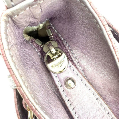 Salvatore Ferragamo Hand Bag Tote Purse Gancini Leather Lavender Authentic
