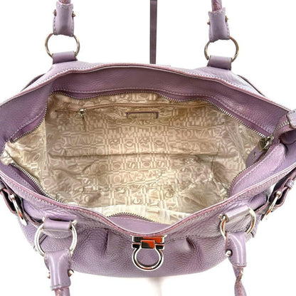 Salvatore Ferragamo Hand Bag Tote Purse Gancini Leather Lavender Authentic