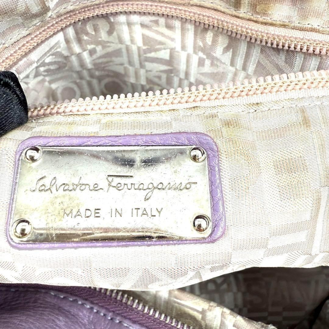 Salvatore Ferragamo Hand Bag Tote Purse Gancini Leather Lavender Authentic