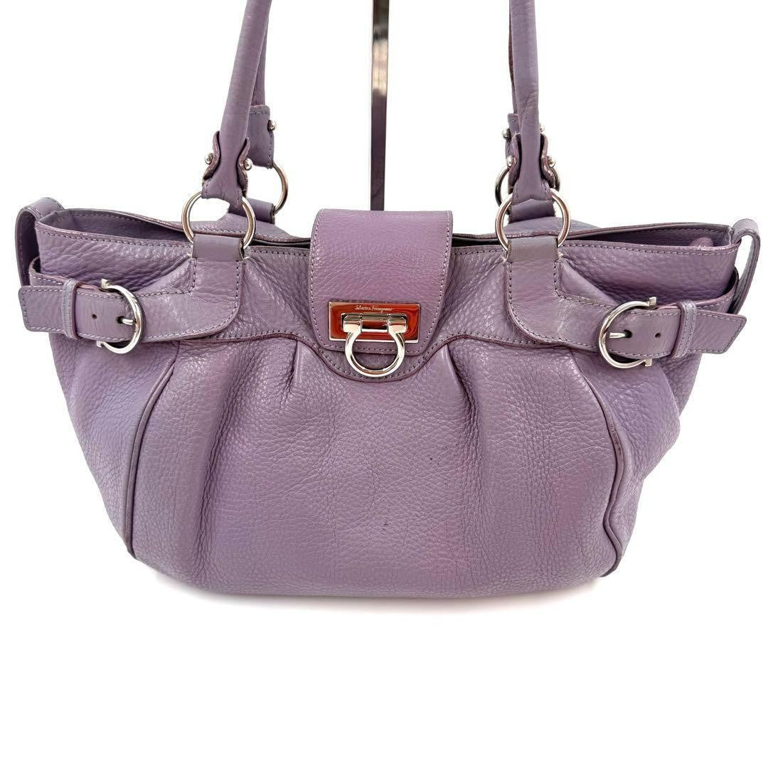 Salvatore Ferragamo Hand Bag Tote Purse Gancini Leather Lavender Authentic