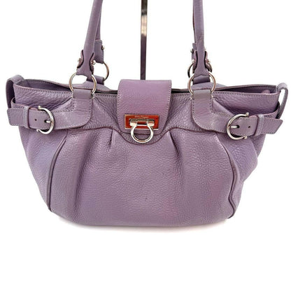 Salvatore Ferragamo Hand Bag Tote Purse Gancini Leather Lavender Authentic