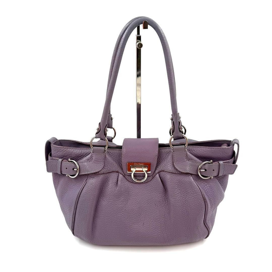 Salvatore Ferragamo Hand Bag Tote Purse Gancini Leather Lavender Authentic
