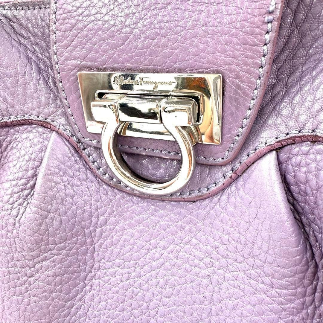 Salvatore Ferragamo Hand Bag Tote Purse Gancini Leather Lavender Authentic